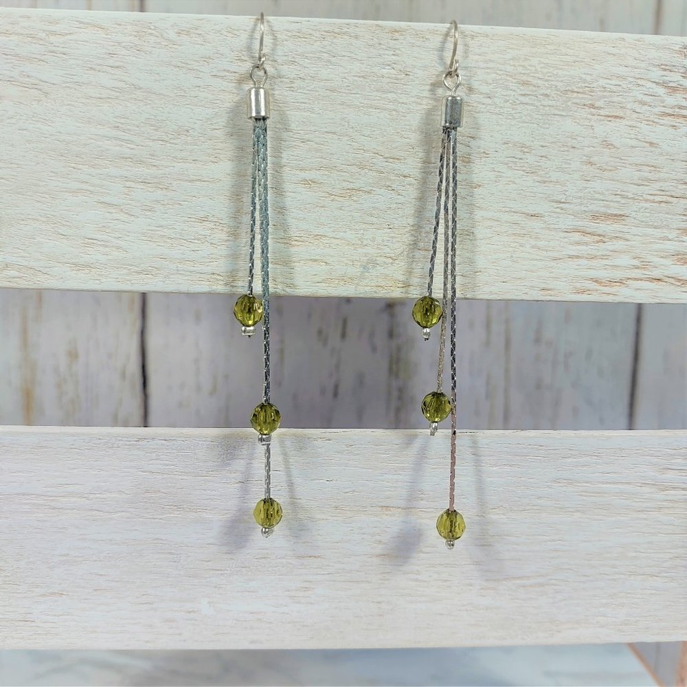 Vintage Peridot Green Facet Bead Chain Dangle Earrings